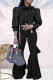 Black Fashion Elegant Print See-through Letter Ribbon Collar Long Sleeve Two Pieces