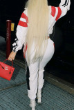 White Casual Sportswear Print Patchwork Zipper Long Sleeve Two Pieces