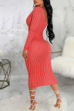 Red Sexy Striped Print Patchwork O Neck One Step Skirt Dresses