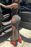 Black Sexy Solid Hollowed Out O Neck Pencil Skirt Dresses