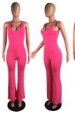 Rose Red Sexy Solid Patchwork U Neck Boot Cut Jumpsuits