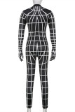 Black Fashion Casual Print Patchwork Turtleneck Skinny Jumpsuits