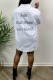White Fashion Casual Print Letter Turndown Collar Shirt Dress Dresses