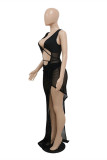 Black Fashion Sexy Solid Bandage Sleeveless Two Pieces