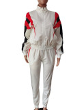 White Casual Sportswear Print Patchwork Zipper Long Sleeve Two Pieces