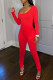 Red Casual Sportswear Solid Patchwork U Neck Skinny Jumpsuits