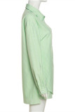 Green Fashion Casual Striped Patchwork Turndown Collar Long Sleeve Two Pieces