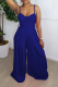 Blue Sexy Solid Patchwork Spaghetti Strap Boot Cut Jumpsuits