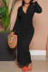 Black Casual Solid Patchwork Buckle Fold Turndown Collar Pencil Skirt Dresses
