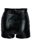 Black Fashion Casual Solid Basic Skinny High Waist Shorts