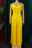 Red Sexy Solid Patchwork Flounce Fold Spaghetti Strap Straight Jumpsuits