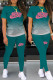 Green Fashion Casual Gradual Change Print Letter O Neck Short Sleeve Two Pieces