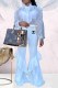 White Fashion Elegant Print Patchwork See-through Ribbon Collar Long Sleeve Two Pieces