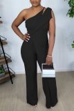 Pink Fashion Solid Patchwork Off the Shoulder Boot Cut Jumpsuits