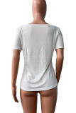 White Fashion Casual Print Patchwork O Neck T-Shirts