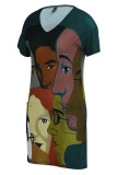 Pink Fashion Casual Print Patchwork V Neck Short Sleeve Dress