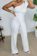 White Fashion Solid Patchwork Off the Shoulder Boot Cut Jumpsuits