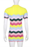 Colour Fashion Casual Patchwork Basic Turndown Collar Short Sleeve Dress