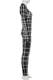 Black Fashion Casual Print Patchwork Turtleneck Skinny Jumpsuits