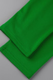 Green Casual Solid Patchwork Pocket Zipper Collar Regular Jumpsuits