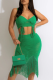 Green Sexy Solid Tassel Hollowed Out Spaghetti Strap Sleeveless Two Pieces
