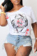 White Fashion Casual Print Patchwork O Neck T-Shirts