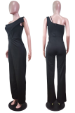 Pink Fashion Solid Patchwork Off the Shoulder Boot Cut Jumpsuits