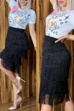 Gold Casual Solid Tassel Patchwork High Waist Straight Solid Color Bottoms