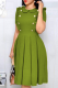 Army Green Casual Solid Flounce Turndown Collar Waist Skirt Dresses