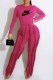 Rose Red Fashion Street Letter Print Tassel O Neck Long Sleeve Two Pieces