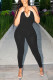 Black Sexy Casual Solid Backless Halter Skinny Jumpsuits