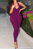 Blue Sexy Casual Solid Backless Halter Skinny Jumpsuits