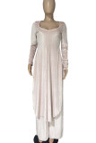 Grey Casual Solid Patchwork Asymmetrical O Neck Long Sleeve Two Pieces