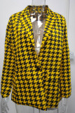 Yellow Casual Print Patchwork Turn-back Collar Outerwear