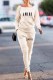 Apricot Fashion Casual Print Letter Boat Neck Long Sleeve Two Pieces