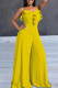 Yellow Sexy Solid Patchwork Flounce Fold Spaghetti Strap Straight Jumpsuits