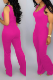 Rose Red Sexy Solid Patchwork U Neck Boot Cut Jumpsuits