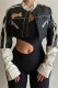 Black Fashion Casual Letter Print Patchwork Zipper Collar Outerwear