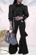 Black Fashion Elegant Print Patchwork See-through Ribbon Collar Long Sleeve Two Pieces