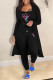 Black Casual Print Patchwork Spaghetti Strap Long Sleeve Three Pieces