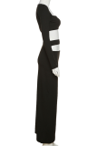 Black Sexy Solid Hollowed Out Square Collar Long Sleeve Two Pieces