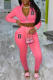 Pink Fashion Print Patchwork Zipper Collar Long Sleeve Two Pieces