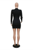 Black Fashion Sexy Embroidery Patchwork See-through Turtleneck Long Sleeve Dresses