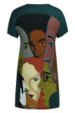 Pink Fashion Casual Print Patchwork V Neck Short Sleeve Dress