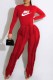 Red Fashion Street Letter Print Tassel O Neck Long Sleeve Two Pieces