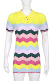 Colour Fashion Casual Patchwork Basic Turndown Collar Short Sleeve Dress
