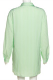 Green Fashion Casual Striped Patchwork Turndown Collar Long Sleeve Two Pieces