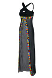 Black Sexy Print Patchwork Slit Swimwears Cover Up