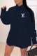 Tibetan Blue Fashion Casual Print Letter Turndown Collar Shirt Dress Dresses