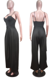 Yellow Sexy Solid Patchwork Spaghetti Strap Boot Cut Jumpsuits